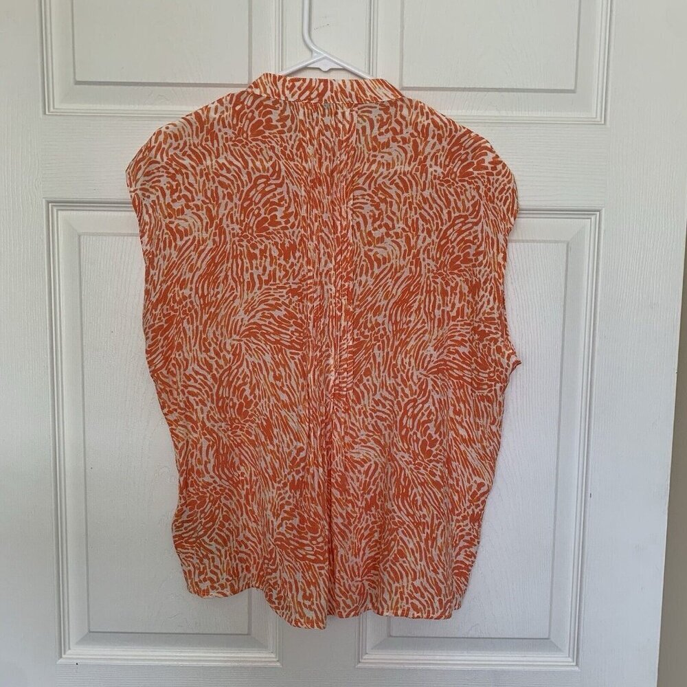 Nanette Lepore Top Womens Size Large Orange Animal Print Sleeveless Button - Picture 8 of 9
